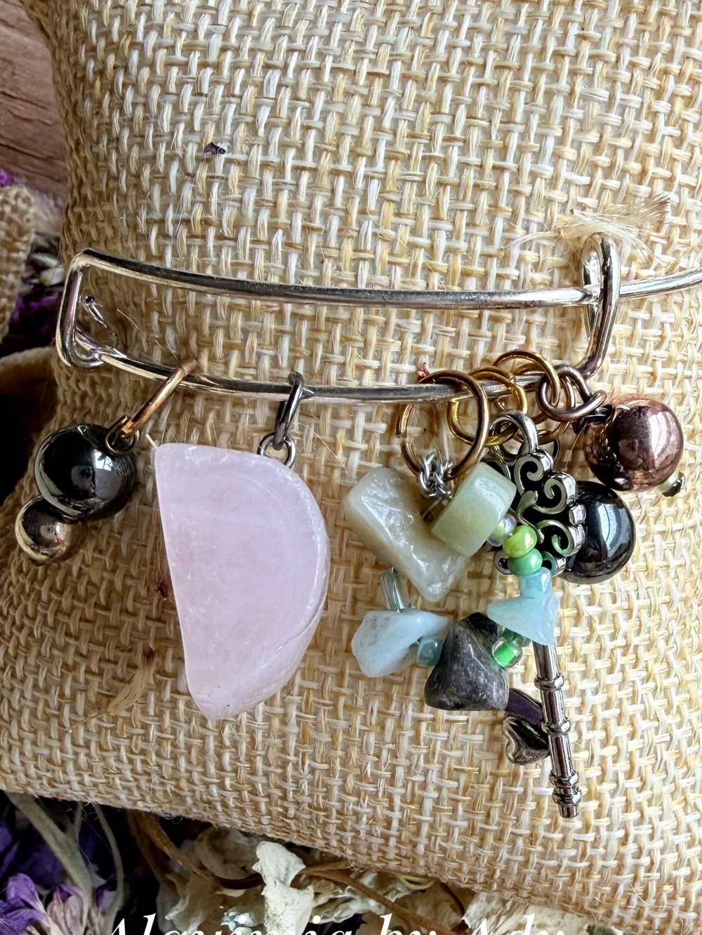 Alquimia Silver-Tone Charm Bracelet with Pink Rose Quartz and Mixed Beads